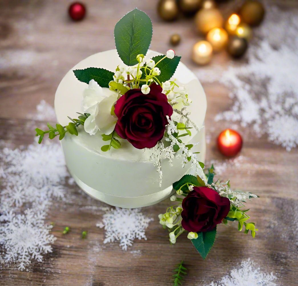Artificial Red And White Silk Cake Topper