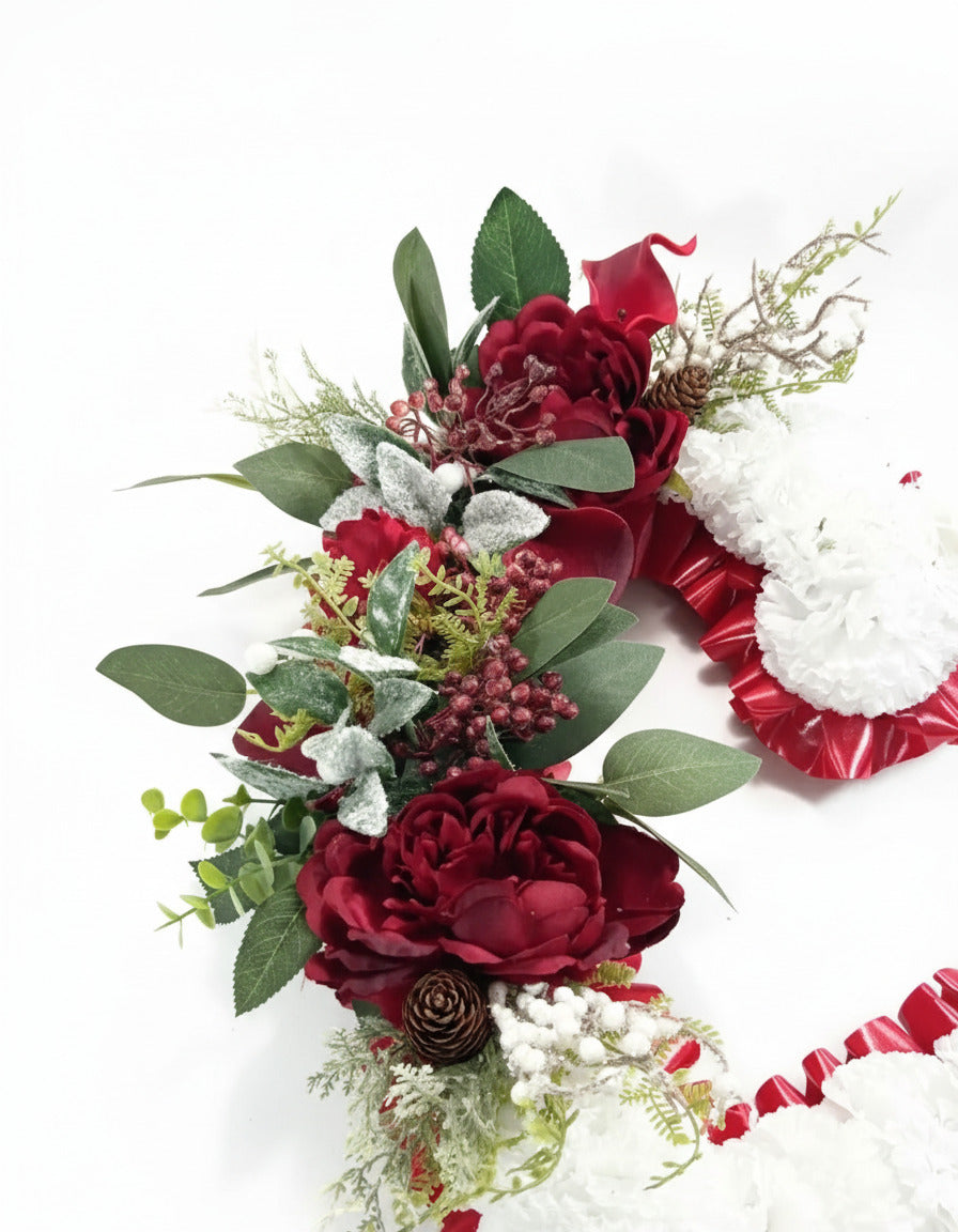 Artificial Red and White Christmas Open Heart Memorial Wreath