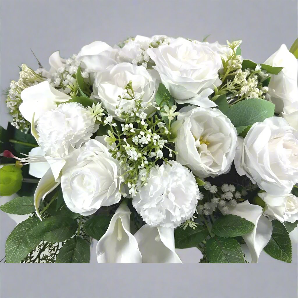 Artificial White Silk Flower Tribute Funeral Grave Flowers, Funeral Spray Claire De Fleurs