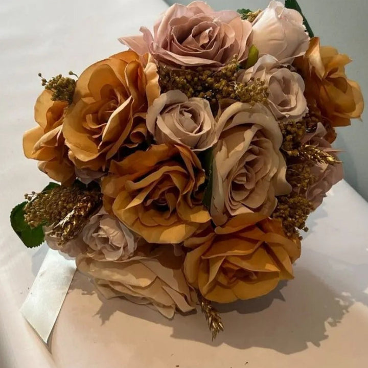 Autumnal Gold, nude and Burnt Orange Bouquet Claire De Fleurs