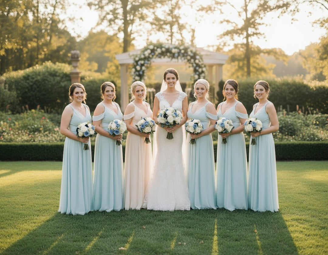 Blue And Ivory Artificial Wedding Bouquet Package Claire De Fleurs
