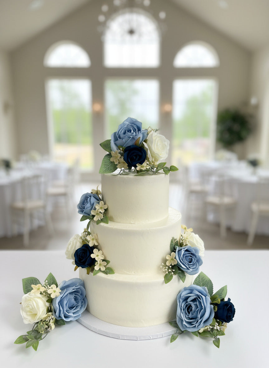 Blue And Ivory Artificial Wedding Bouquet Package Claire De Fleurs