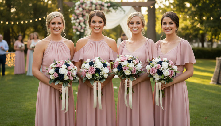 Blush Pink Ivory And Navy Bridal Artificial Bouquet Claire De Fleurs