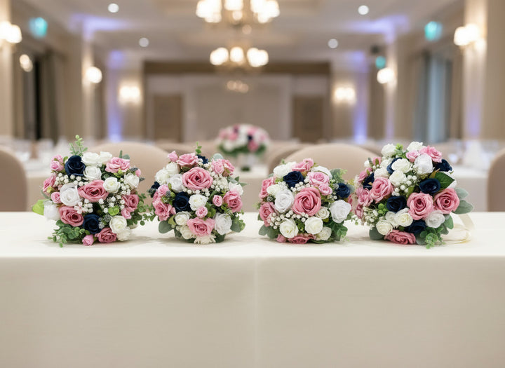 Blush Pink Ivory And Navy Bridal Artificial Bouquet Claire De Fleurs