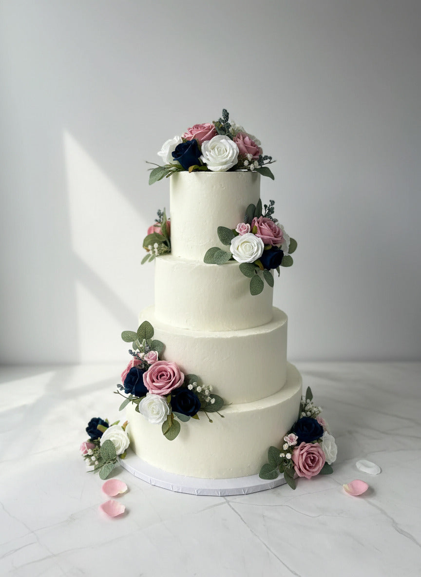 Blush Pink Ivory And Navy Bridal Artificial Bouquet Claire De Fleurs