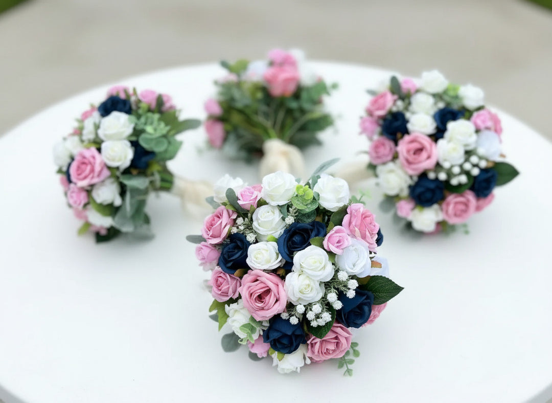 Blush Pink Ivory And Navy Bridal Artificial Bouquet Claire De Fleurs