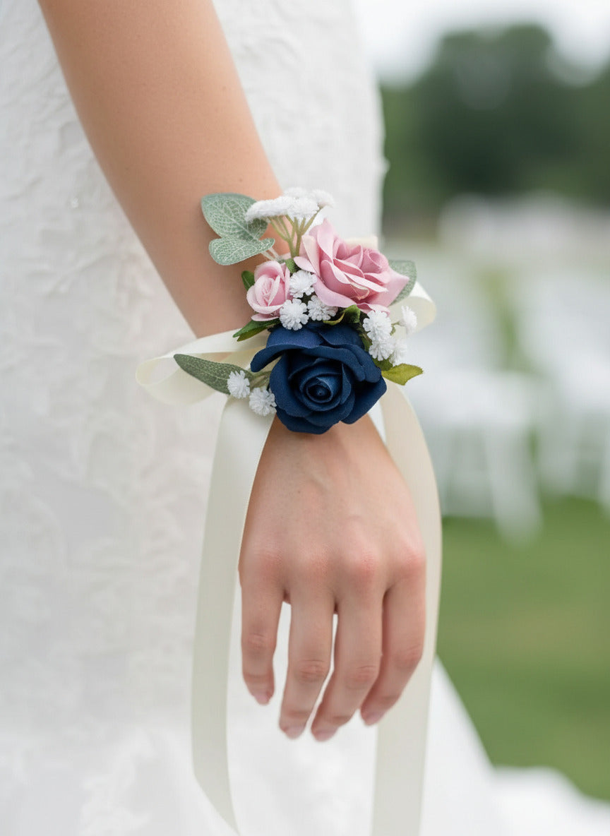 Blush Pink Ivory And Navy Bridal Artificial Bouquet Claire De Fleurs