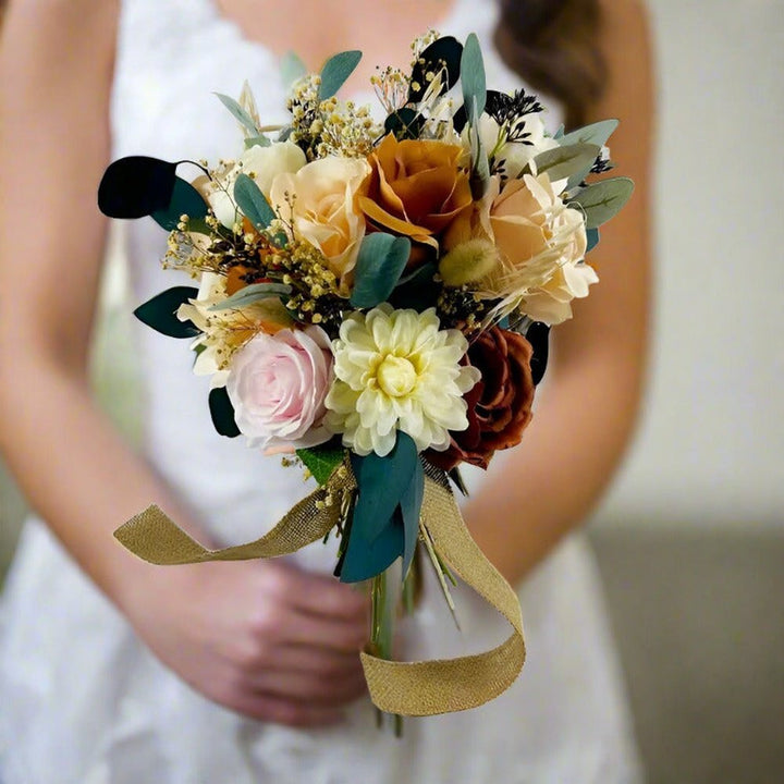 Boho Bridal bouquet Orange, Nude & White Summer Autumn Wedding Bouquet - Faux Silk Dried Flowers Wedding Flowers Claire De Fleurs