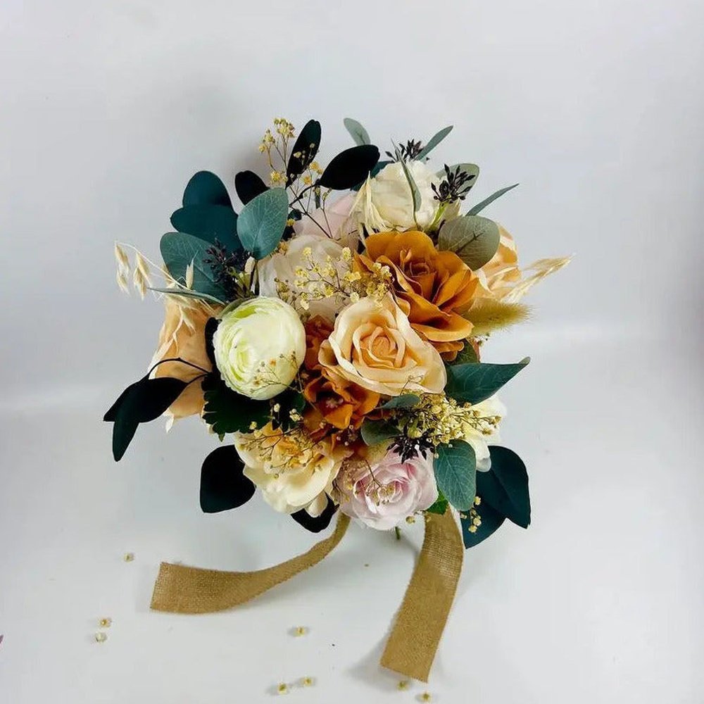 Boho Bridal bouquet Orange, Nude & White Summer Autumn Wedding Bouquet - Faux Silk Dried Flowers Wedding Flowers Claire De Fleurs