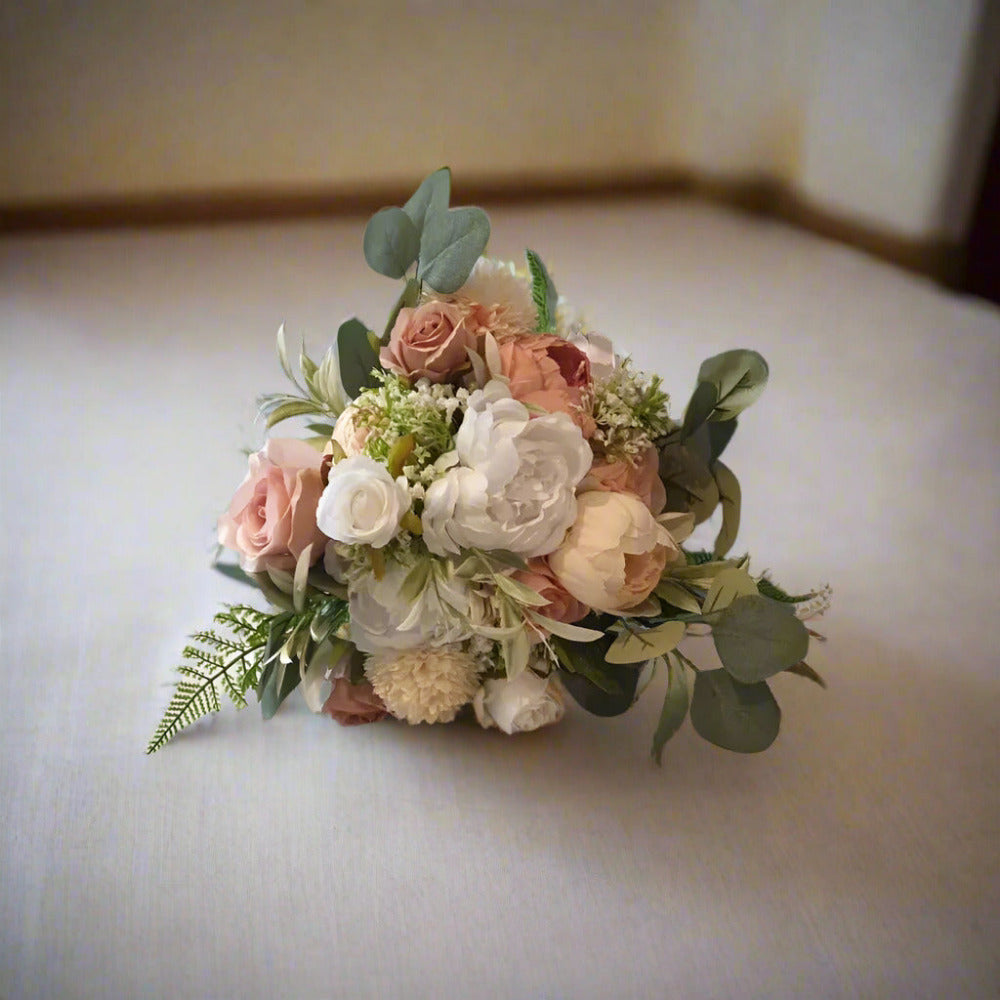 Bridal Package Peach, Nude And White Rose Bouquet Claire De Fleurs