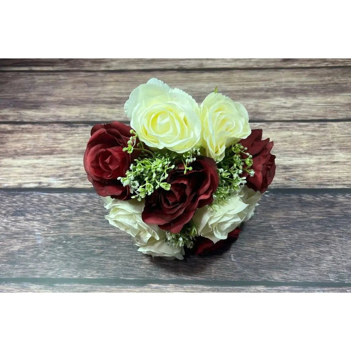 Burgundy Ivory Rose Wedding  Bouquet Bridal Package Claire De Fleurs
