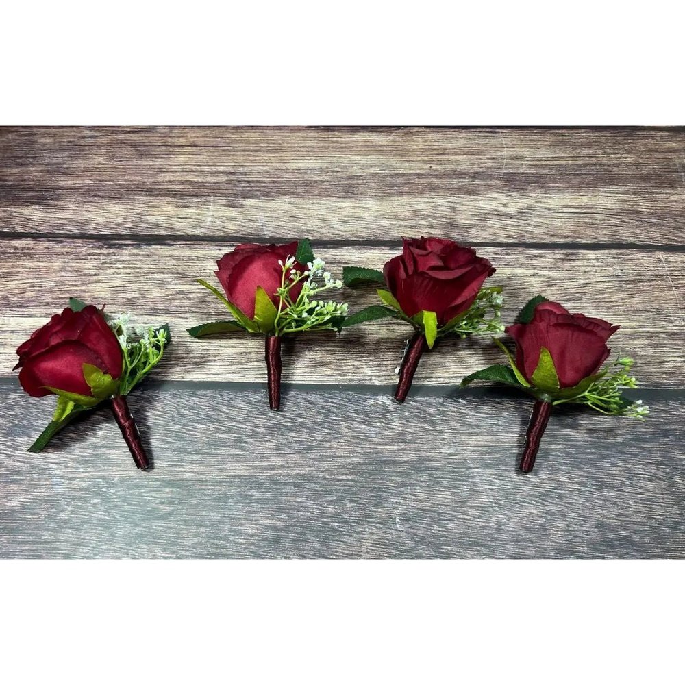 Burgundy Ivory Rose Wedding  Bouquet Bridal Package Claire De Fleurs