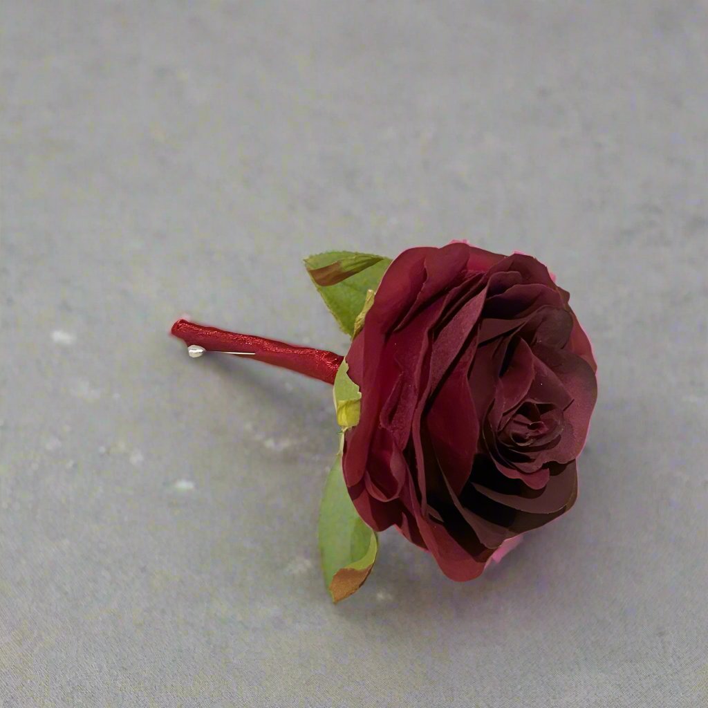 Burgundy Rose Buttonhole - Artificial Flowers | Claire De Fleurs