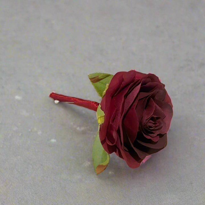 Burgundy Rose Buttonhole - Artificial Flowers | Claire De Fleurs