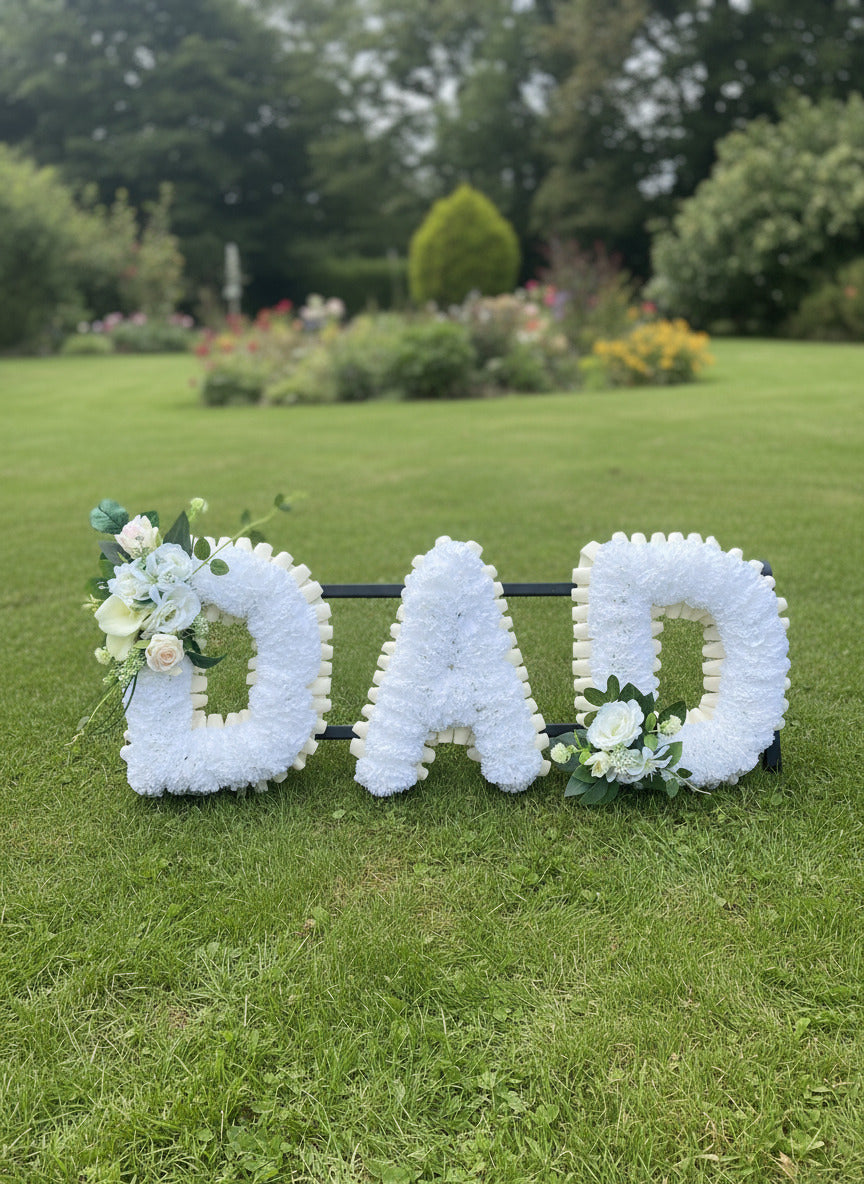 Dad Artificial White And Ivory Artificial Flower Letter Tribute Claire De Fleurs