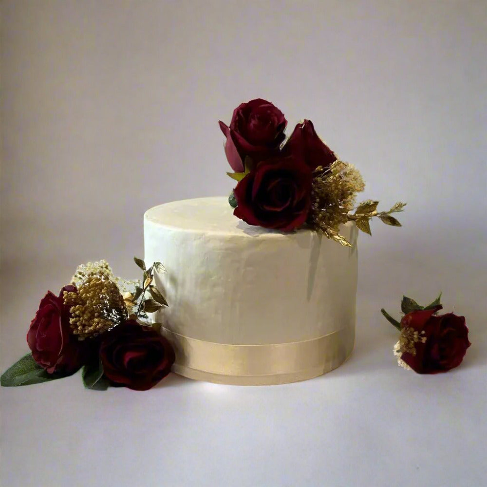 Dark Red And Gold Rose Bridal Bouquet Wedding Flowers- Artificial Silk Flowers For Winter Wedding | Claire De Fleurs Claire De Fleurs