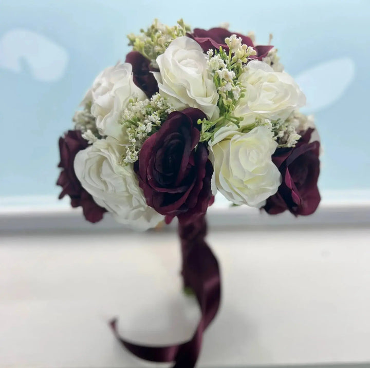Burgundy and Ivory Rose Bridal Package Claire De Fleurs