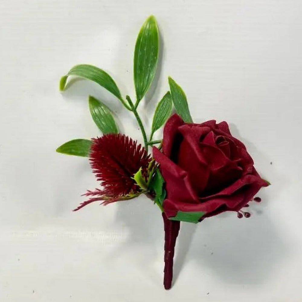 Dark Red Rose And Peony Wedding Bridal Bouquet - Faux Silk Flowers Wedding   Flowers Claire De Fleurs