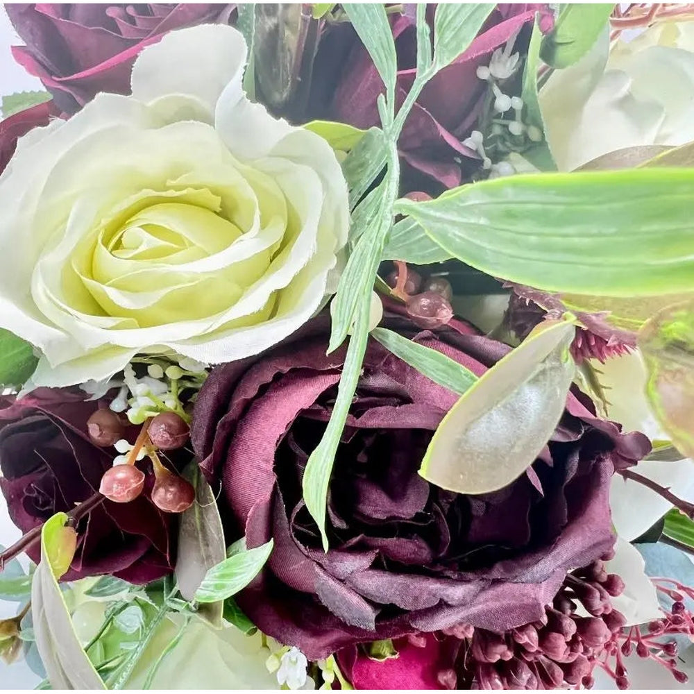 Dark Red Rose And Peony Wedding Bridal Bouquet - Faux Silk Flowers Wedding   Flowers Claire De Fleurs