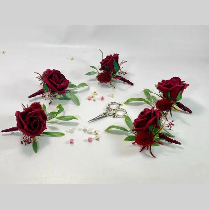 Dark Red Rose And Peony Wedding Bridal Bouquet - Faux Silk Flowers Wedding   Flowers Claire De Fleurs