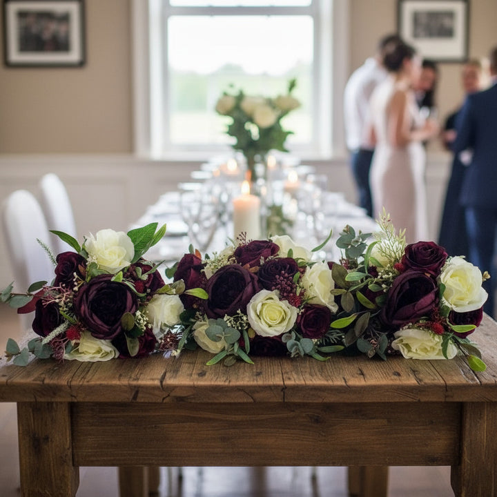 Dark Red Rose And Peony Wedding Bridal Bouquet - Faux Silk Flowers Wedding   Flowers Claire De Fleurs