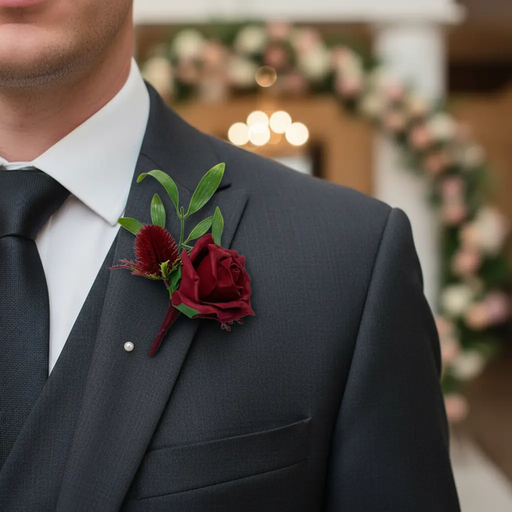 Dark Red Rose Artificial Wedding Bouquet Claire De Fleurs