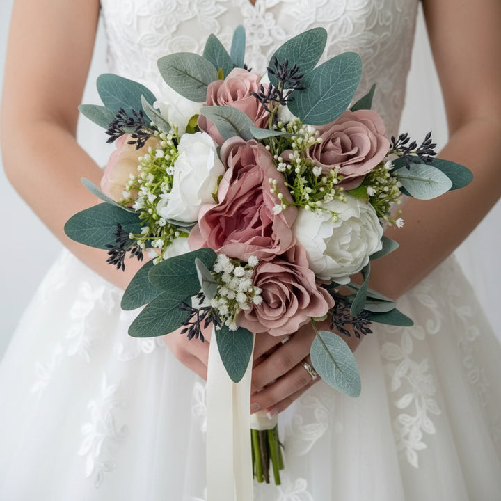 Dusty Pink And White Artificial Wedding Bouquet Claire De Fleurs