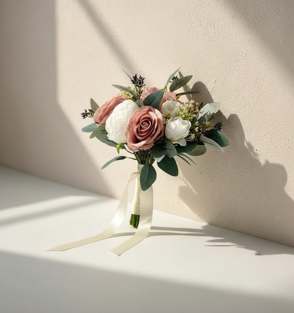 Dusty Pink And White Artificial Wedding Bouquet Claire De Fleurs