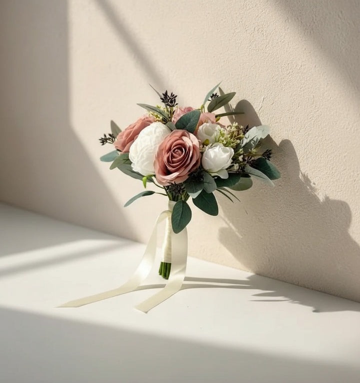 Dusty Pink And White Artificial Wedding Bouquet Claire De Fleurs