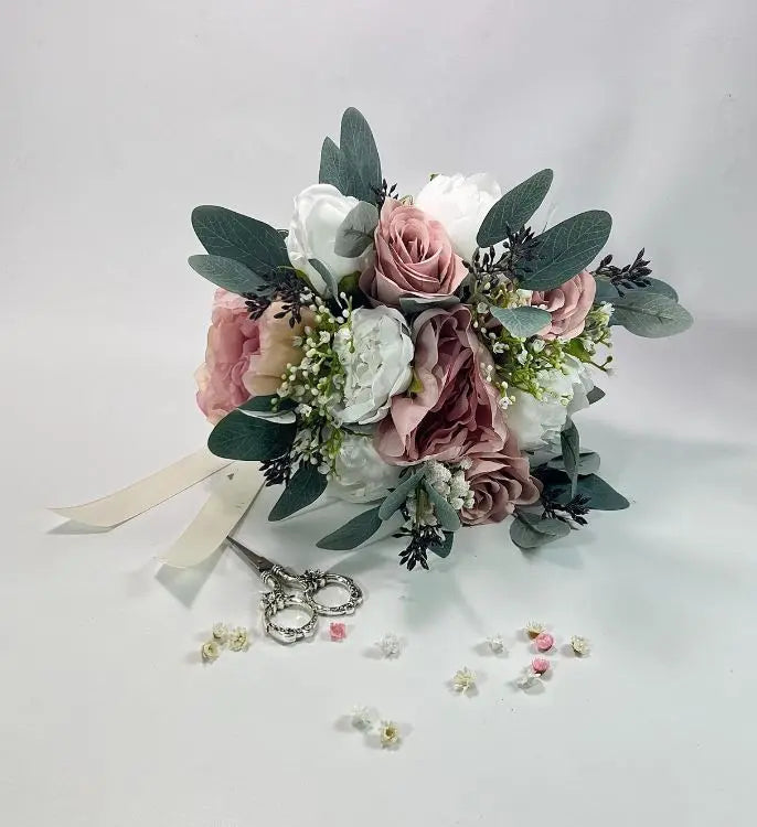 Dusty Pink And White Artificial Wedding Bouquet Claire De Fleurs