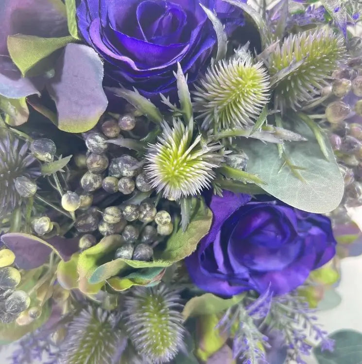 Lavender, Thistle And Purple Rose Artificial Bridal Bouquet Claire De Fleurs