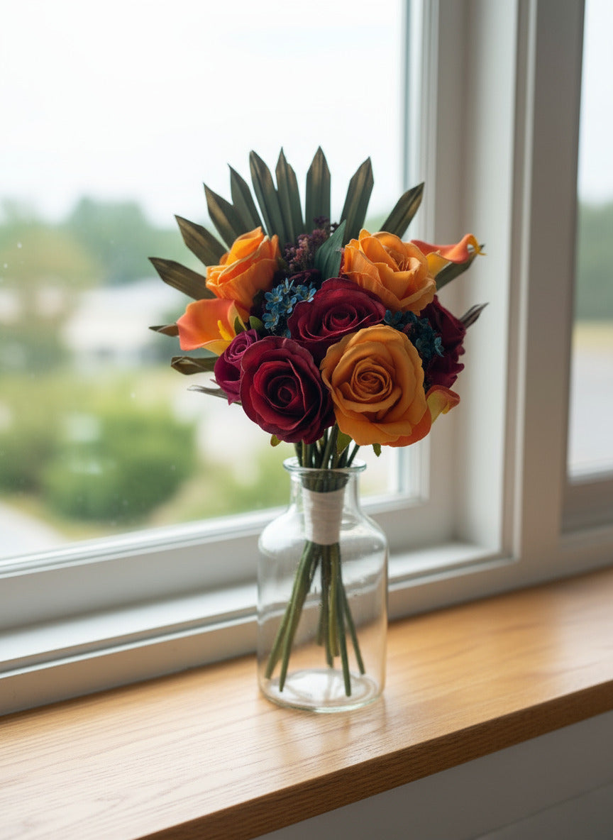 Mothers Day Bouquet Red, Orange and Pink Roses Claire De Fleurs