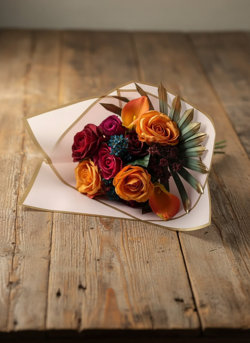 Mothers Day Bouquet Red, Orange and Pink Roses Claire De Fleurs