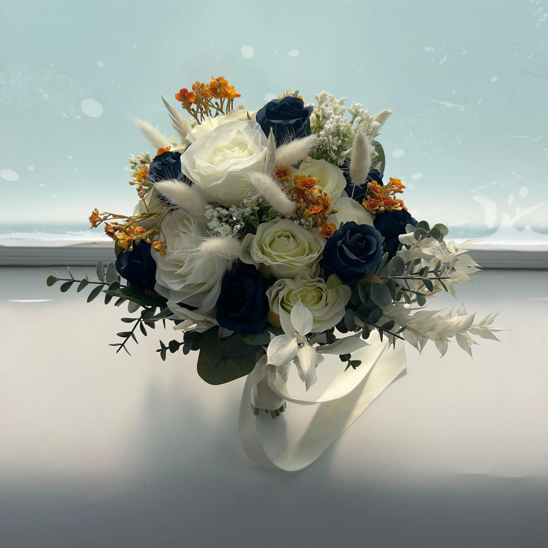 Navy Blue And Ivory Wedding Bouquet Claire De Fleurs