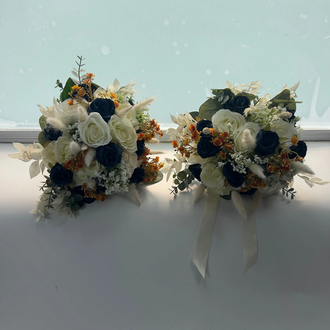 Navy Blue And Ivory Wedding Bouquet Claire De Fleurs