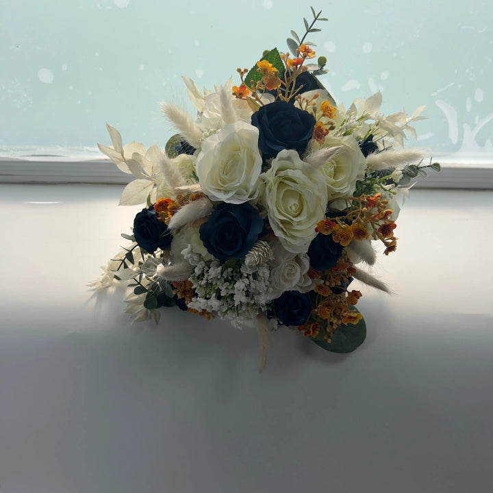 Navy Blue And Ivory Wedding Bouquet Claire De Fleurs