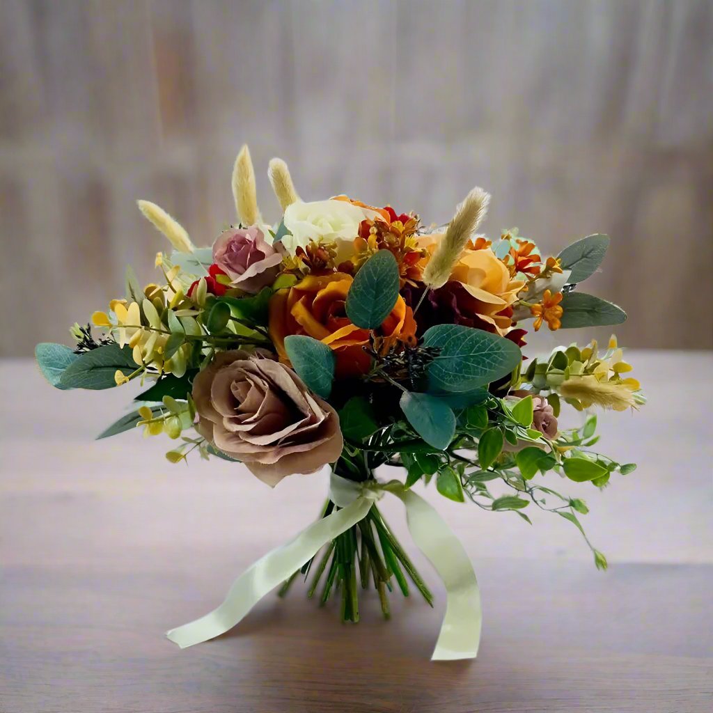 Orange, Red, Nude & White Wedding Bouquet - Faux Silk Flowers Wedding Flowers Claire De Fleurs