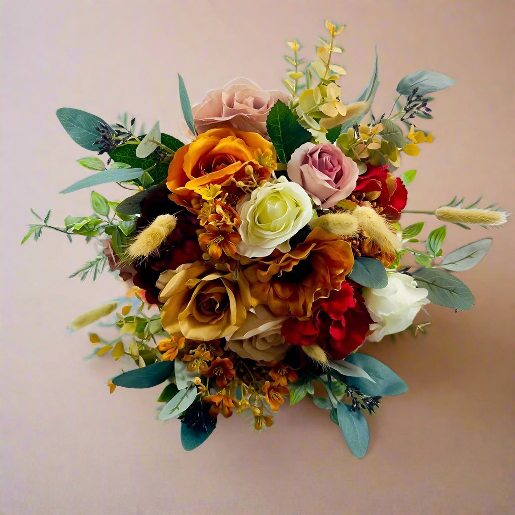 Orange, Red, Nude & White Wedding Bouquet - Faux Silk Flowers Wedding Flowers Claire De Fleurs