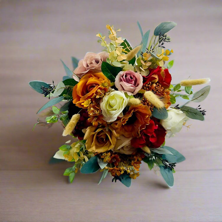 Orange, Red, Nude & White Wedding Bouquet - Faux Silk Flowers Wedding Flowers Claire De Fleurs