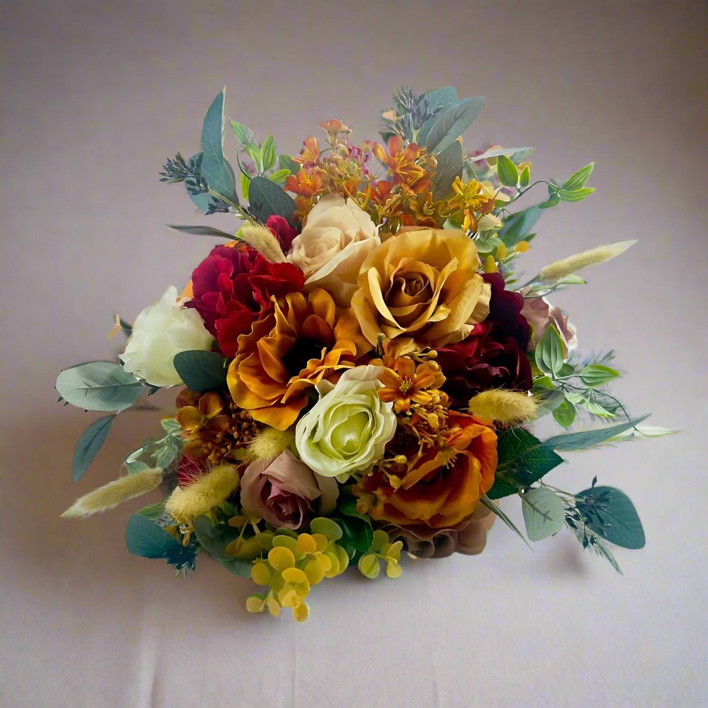 Orange, Red, Nude & White Wedding Bouquet - Faux Silk Flowers Wedding Flowers Claire De Fleurs