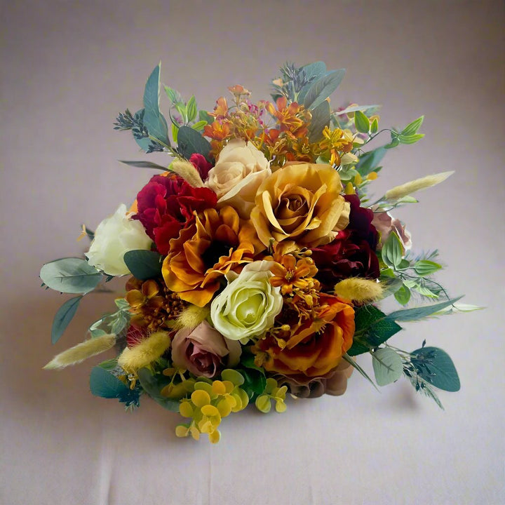 Orange, Red, Nude & White Wedding Bouquet - Faux Silk Flowers Wedding Flowers Claire De Fleurs