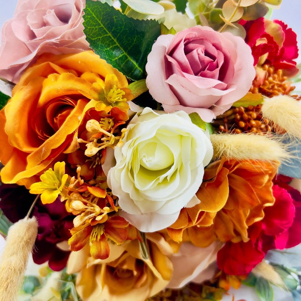 Orange, Red, Nude & White Wedding Bouquet - Faux Silk Flowers Wedding Flowers Claire De Fleurs