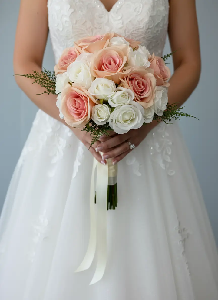 Peach And White Rose Wedding Bouquet Claire De Fleurs