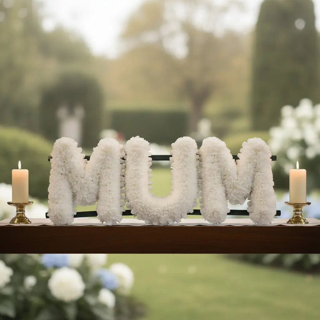 Personlised Floral White Silk Flower Letter Tribute Grave Flowers Claire De Fleurs
