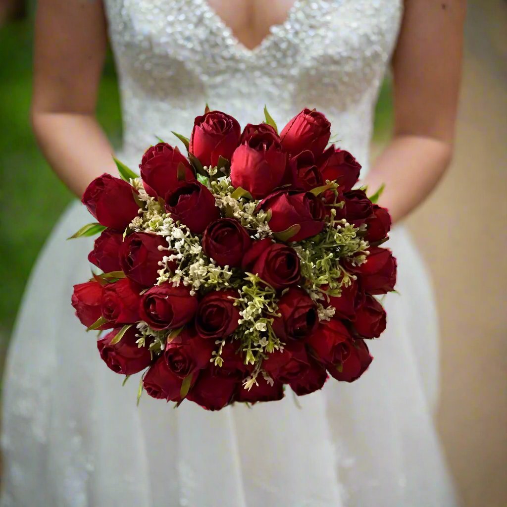Red Rose And Gypsophila Bouquet Claire De Fleurs
