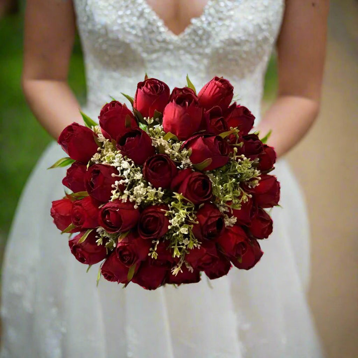 Red Rose And Gypsophila Bouquet Claire De Fleurs