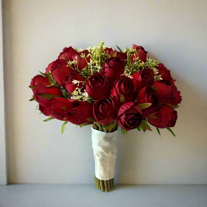 Red Rose And Gypsophila Bouquet Claire De Fleurs