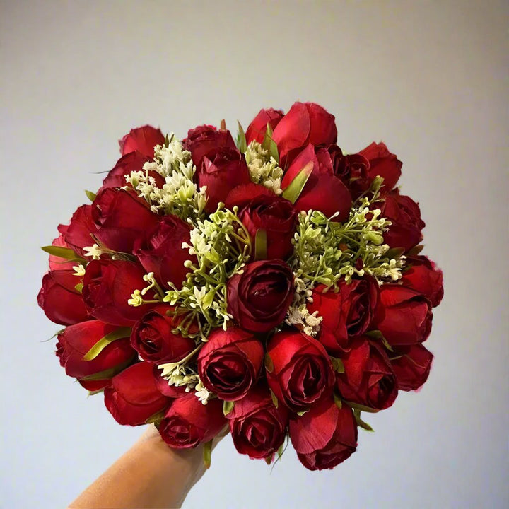 Red Rose And Gypsophila Bouquet Claire De Fleurs