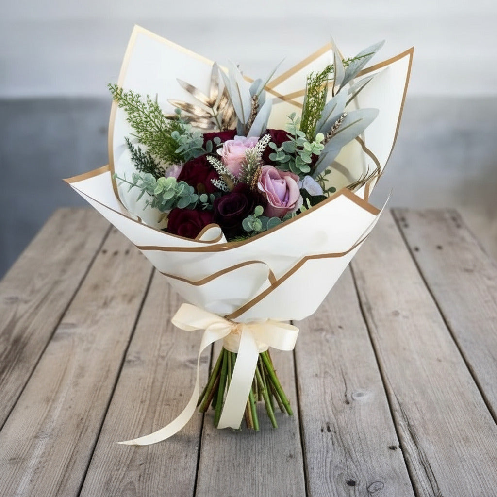 gift Bouquet Red  And Pink Roses Claire De Fleurs