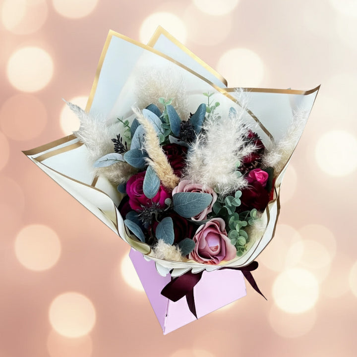 Valentine Bouquet Red And Pink Roses Pampas Claire De Fleurs